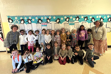 Kindergarten classes at Gardiners Avenue celebrated the 100th Day of school by dressing up like 100-year-old people.