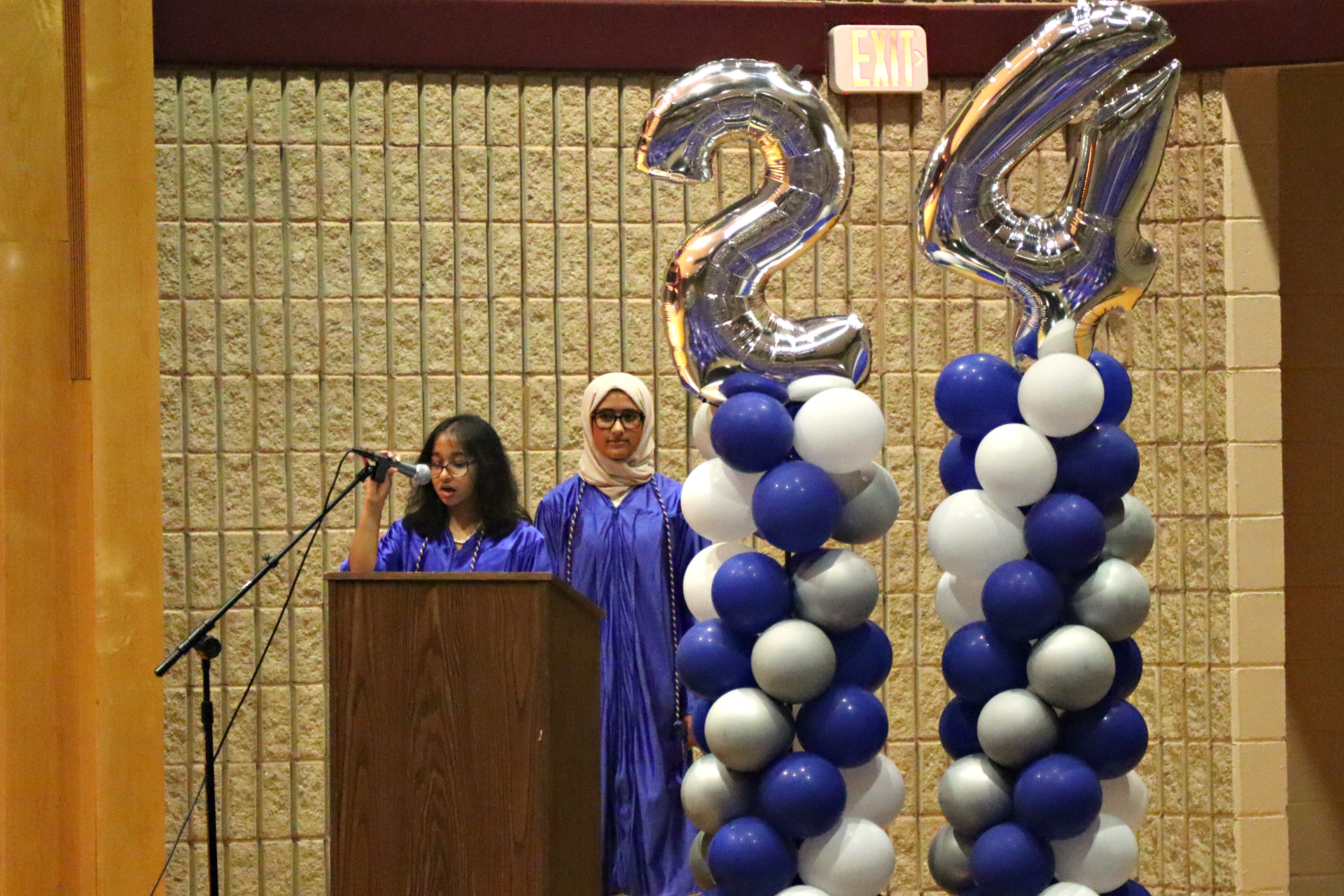 Naila Mahmood and Jenna Mohamed presented the eighth-grade address.