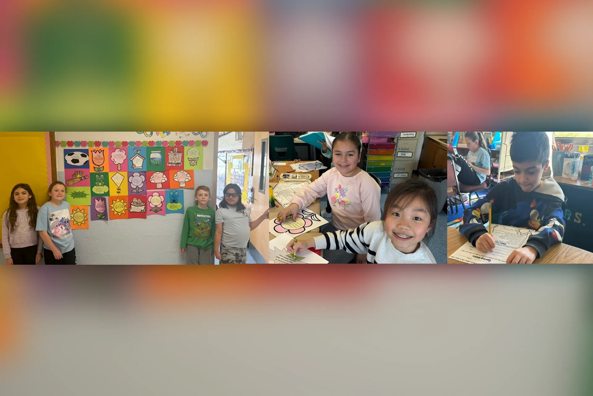 Mrs. Ulmschneider and Mrs. Dunleavy's fourth-grade students are celebrating Poetry Month in a fun and creative way! Each student crafted their own spring haiku, selecting a word that captures the essence of the season.