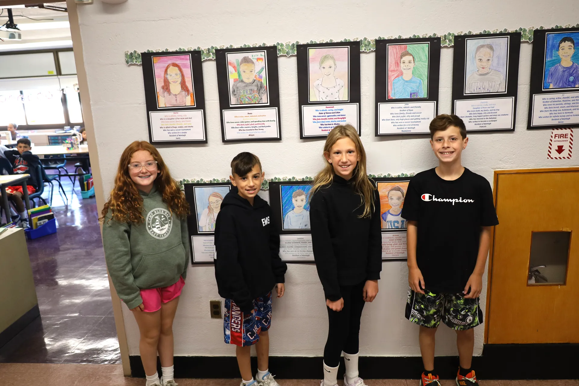 Lee Road fifth graders Averie Santo, Landon Caraballo, Savannah Sharpe and John Maddalena created self-portraits and described themselves through poetry.