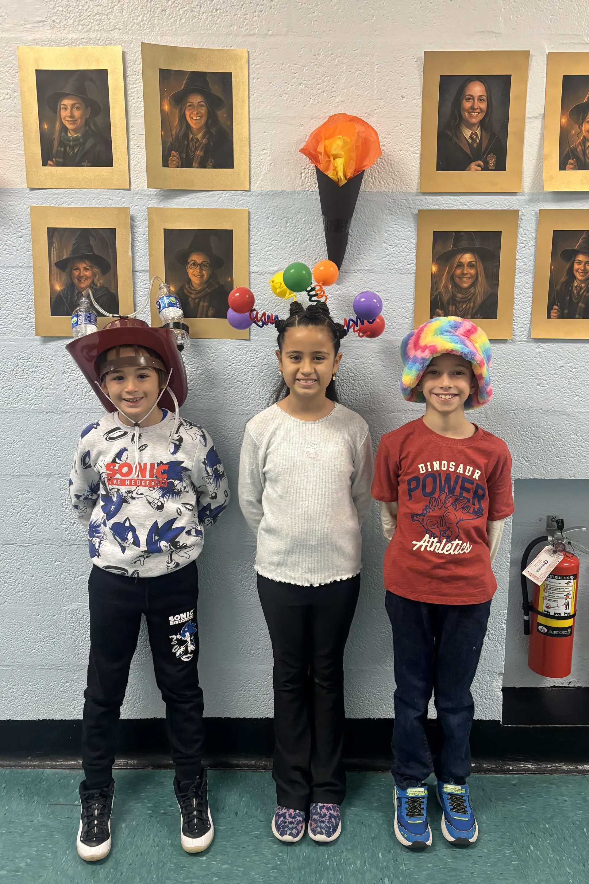 Teachers were transformed into enchanted portraits, and students wore crazy hats for a 'Sorting Hat' Day.