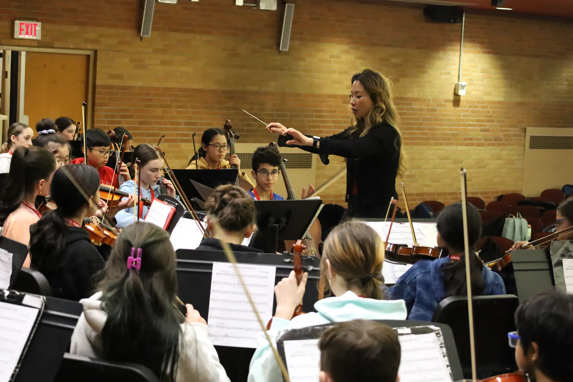 Renowned composer Soon Hee Newbold worked directly with the Jonas E. Salk Middle School sixth grade orchestra on March 12.