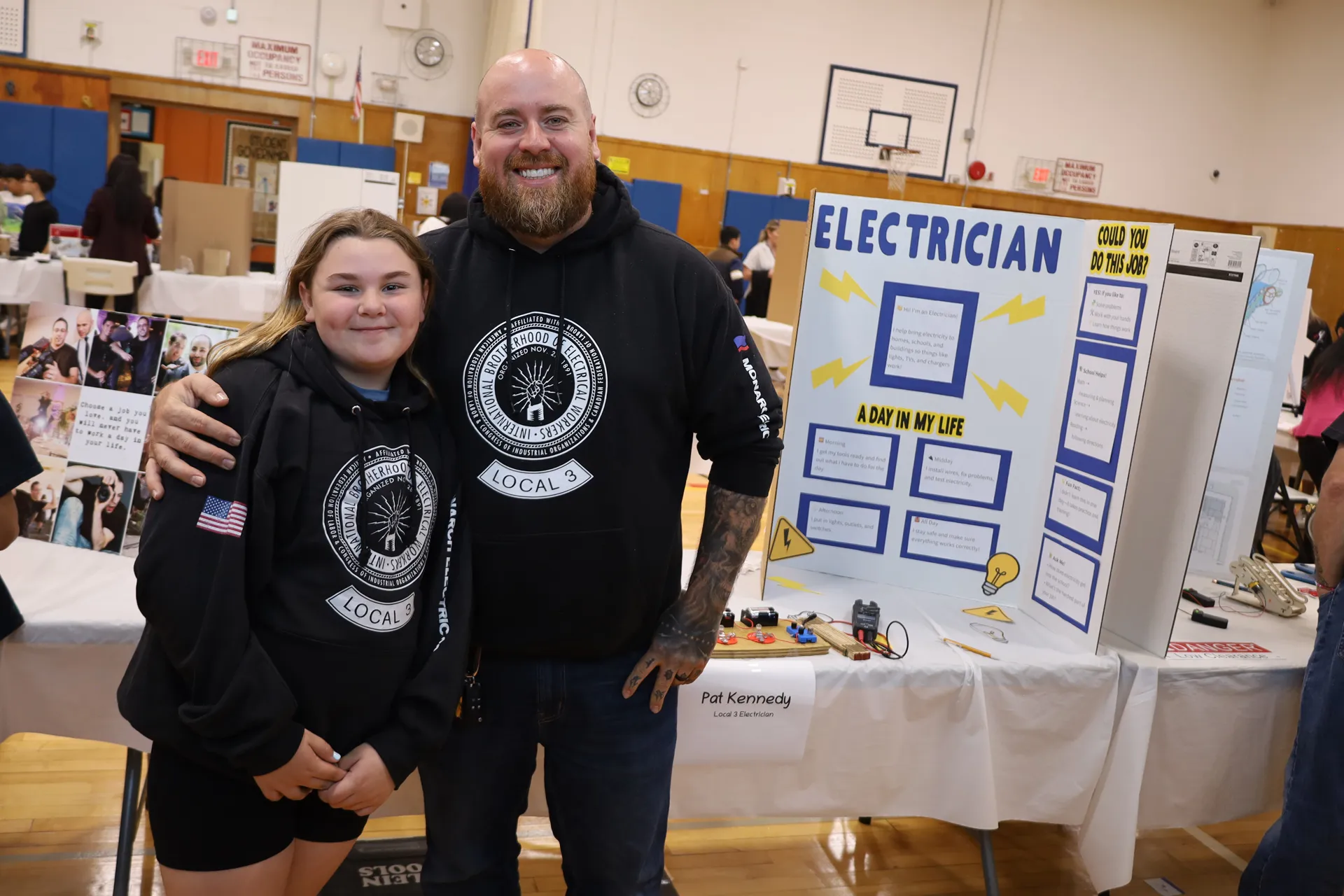 Electrician Patrick Kennedy visited his daughter, fourth grader Ella Kennedy.