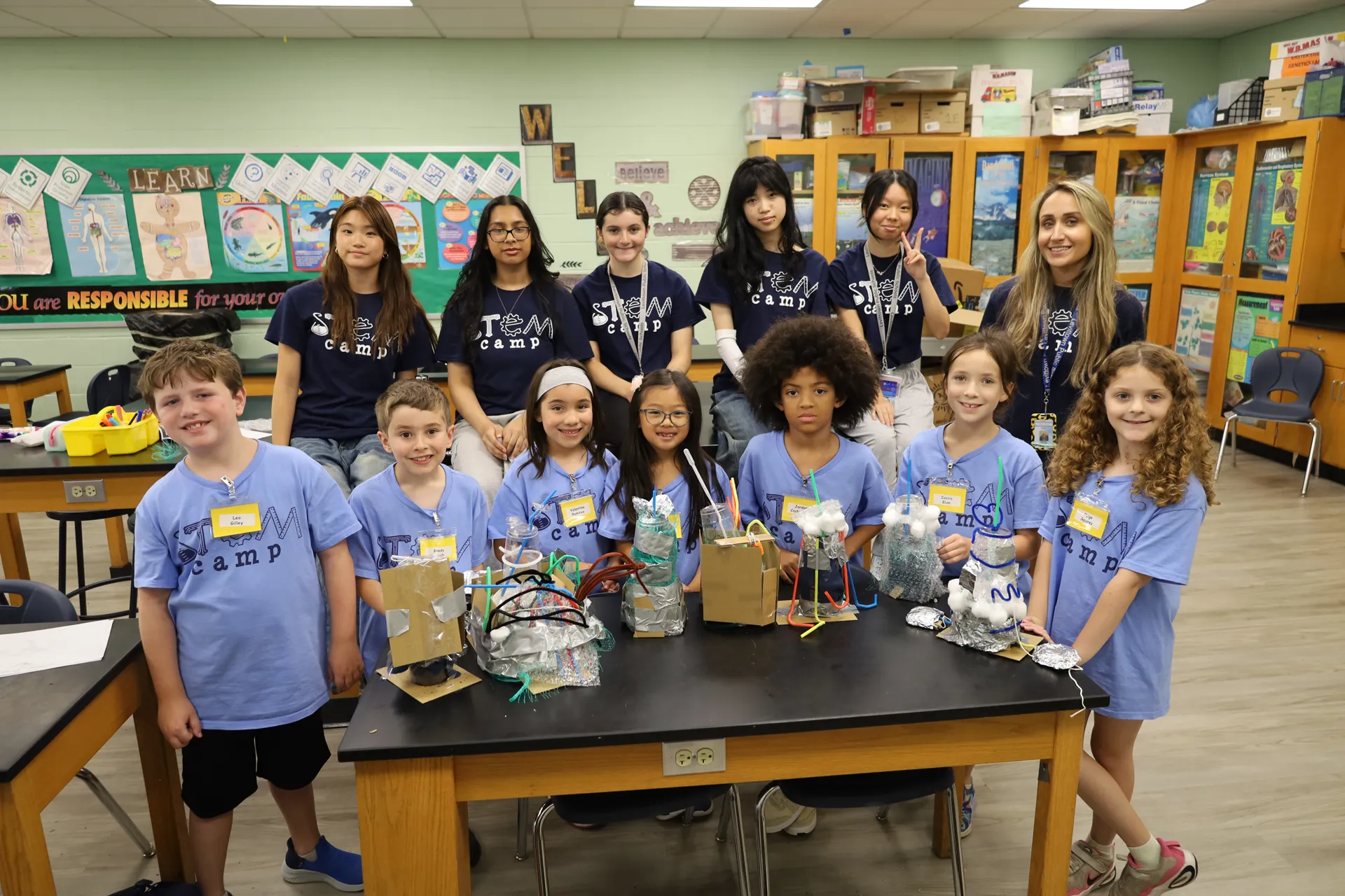 Students in the Levittown Schools STEM Camp summer program showed off their engineered habitats capable of growing plants on Mars alongside high school student volunteers.